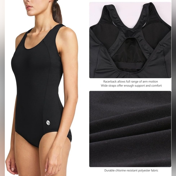 Baleaf Swimsuit Tummy Control,Sports Swimwear Women Black - Picture 4 of 7